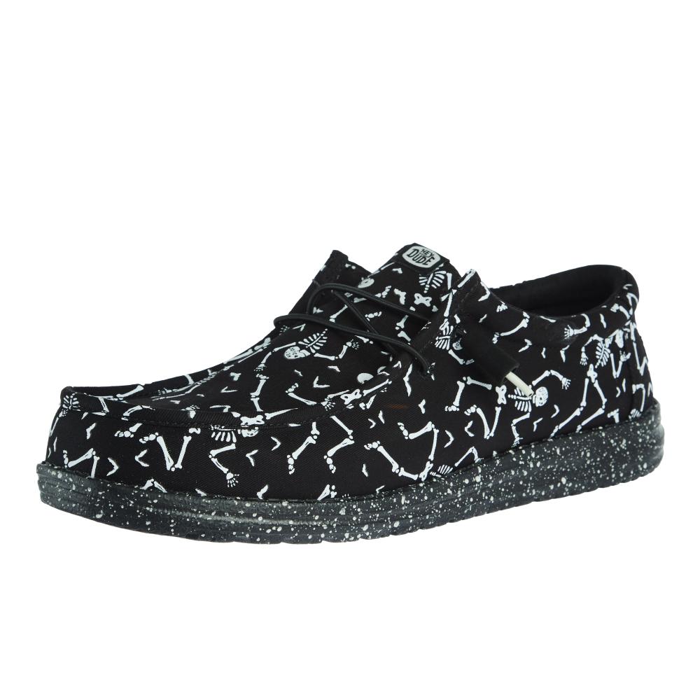Hey Dude Men`s Wally Skeletons Black Casual Shoe